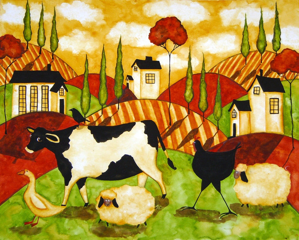 Barnyard Brigade by Debi Hubbs country farm print whimsical folk art